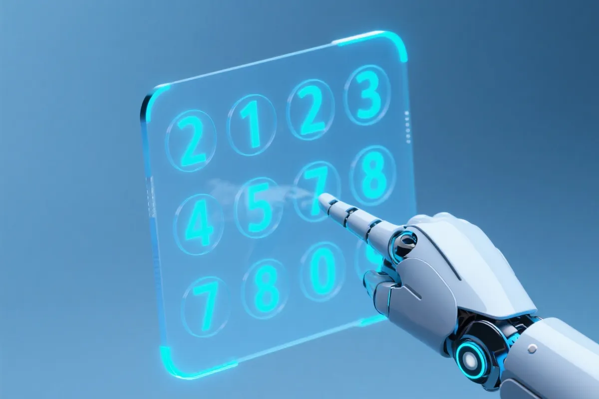 抽象化的AI数字界面与号码选择概念图，蓝色氛围